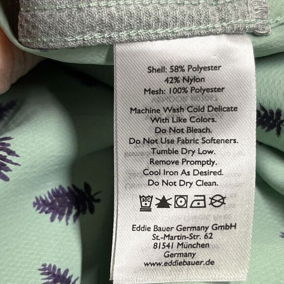 Eddie Bauer Adventurer 3.0 Green Leaf Print Blouse RollTab Button XL Outdoor New - Picture 8 of 15